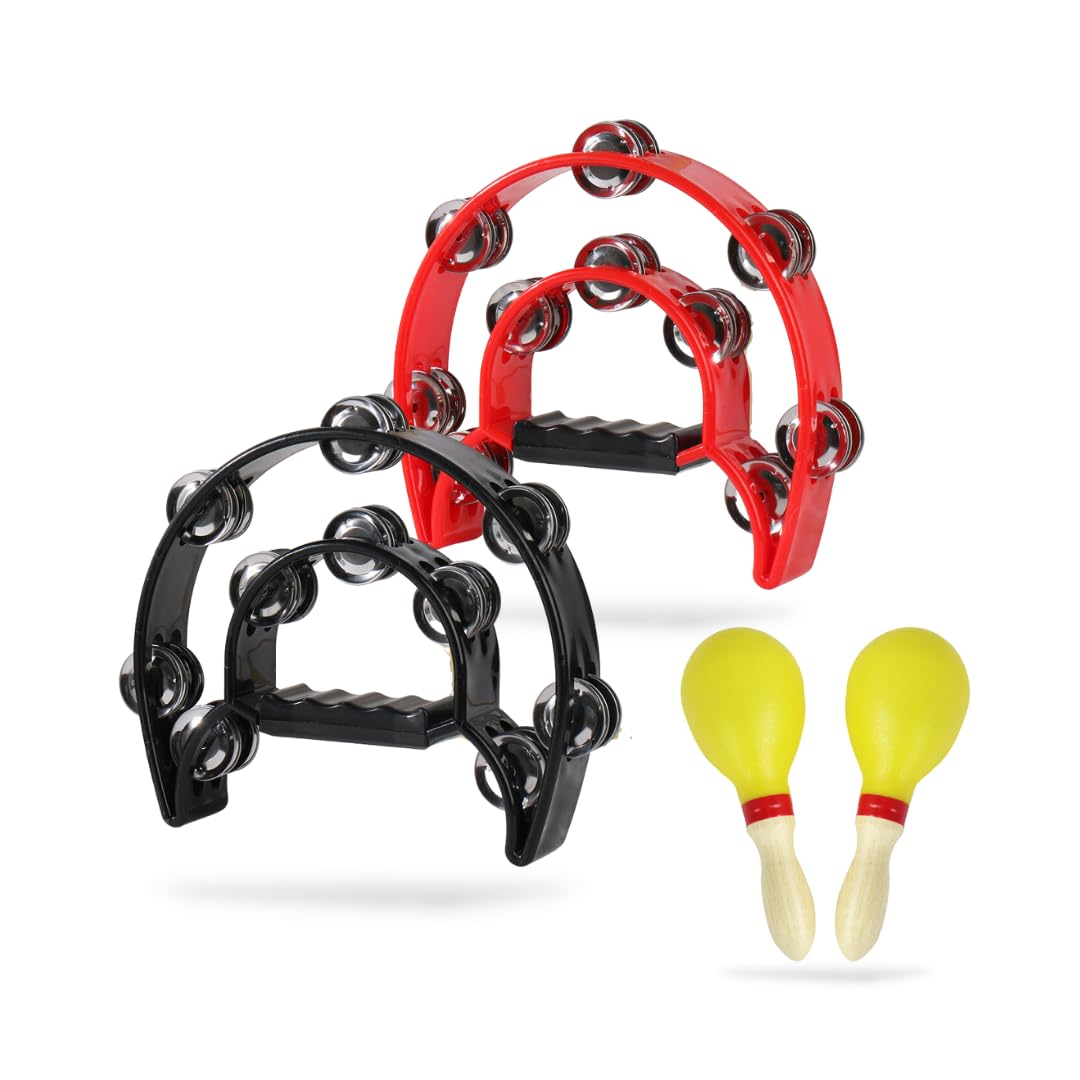 

Regispro b Tambourine Set of 2, Semicircular Percussion Instrument for Karaoke, 23cm x 20cm, with Maracas, Black & Red