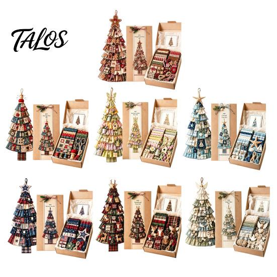 Cadeau d'artisanat de Noël pour adultes Kit d'arbre Patchwork Surdimensionné à faire soi-même, Ensemble d'assemblage en tissu à carreaux Rétro Décoration avec Ornements Suspendus Décoration de Maison de Fête