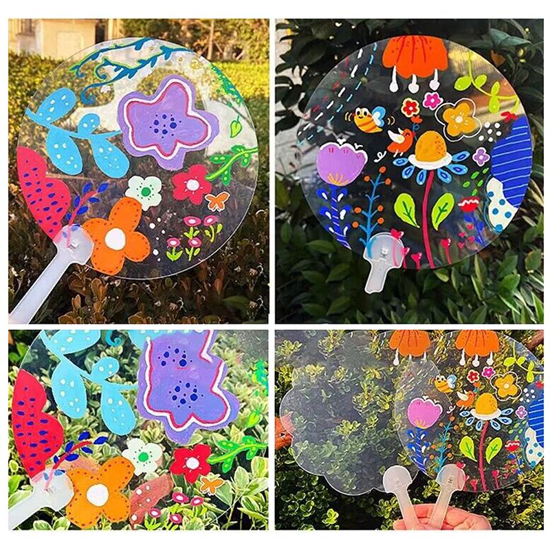 5Pcsmini Transparent Blank Fan Children Diy Blank Hand Fan Stage Performance Hand Fan Decor For Diy Craft Make Hand Graffiti Fan