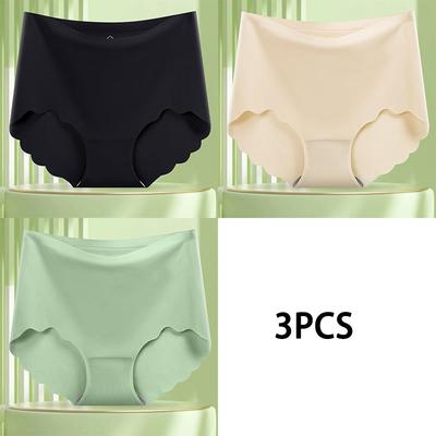 3 STÜCK Damen Eis Seide Nahtlose High-Waist Slips Bauchkontrolle Hüftlift Ultraelastisch Übergröße Ultradünn Atmungsaktiv Sommer Dreiecksshorts Design