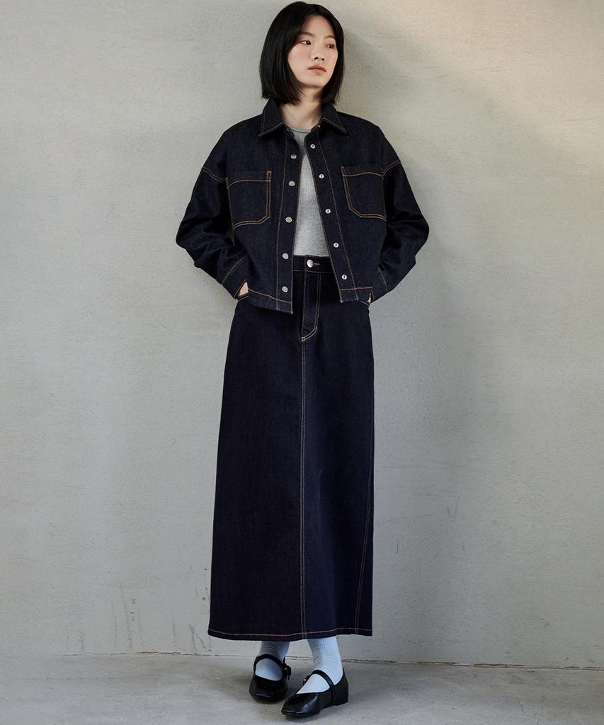 MALOUPE 3112 Non-Fade Denim Skirt (Dark Indigo)
