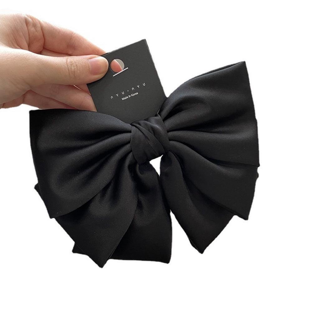 Korean Style Satin Bow Hair Clip - High-End, Three-Layer Design for Women Milk Tea
