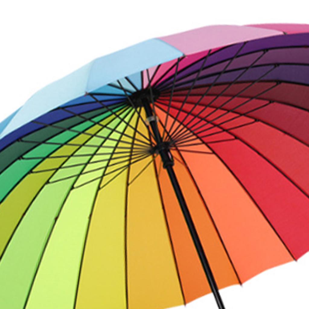 Long Handled Umbrella 24 Rib Large Windproof Reinforced Straight Umbrella for Outdoor Gift Rainbow