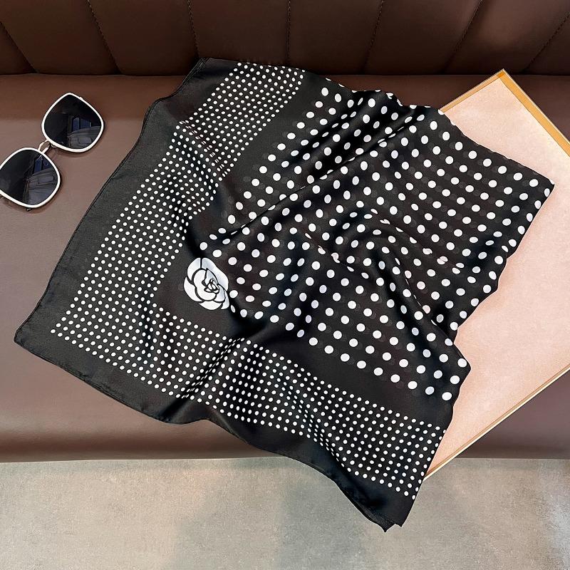 New black flower scarf women's travel versatile decorative silk scarf summer travel sunscreen neck protection advanced sense