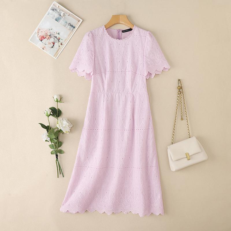 

ZANZEA Женское повседневное платье с круглым вырезом, короткими рукавами, вышивкой и кружевом 5XL розовый