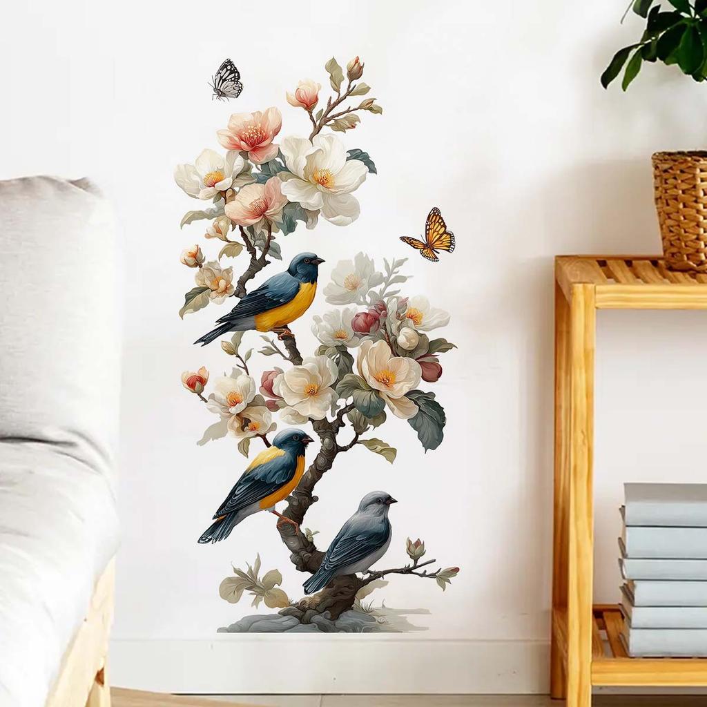 Self-adhesive Chinese Style Elegant Birds and Branches Wall Stickers Removable No Residue for Home Wall Decor