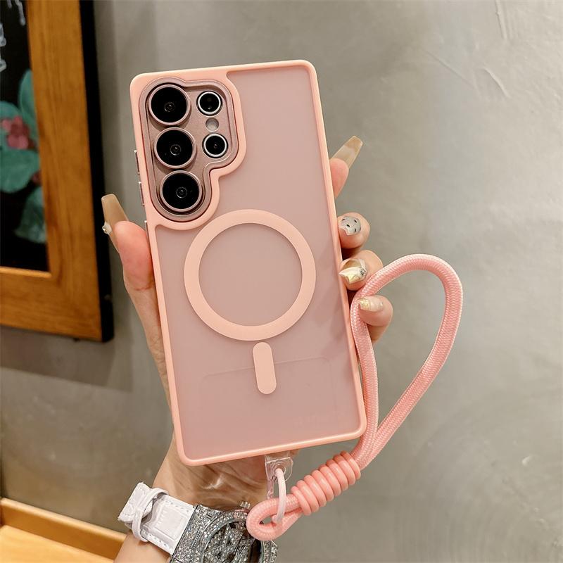 

Wrist Strap Magnetic For Magsafe Case For Samsung Galaxy S25 Edge S24 S23 FE S22 Ultra Plus A15 A16 A35 A36 A06 A55 A26 5G Cover Galaxy S22+ 5G розовый