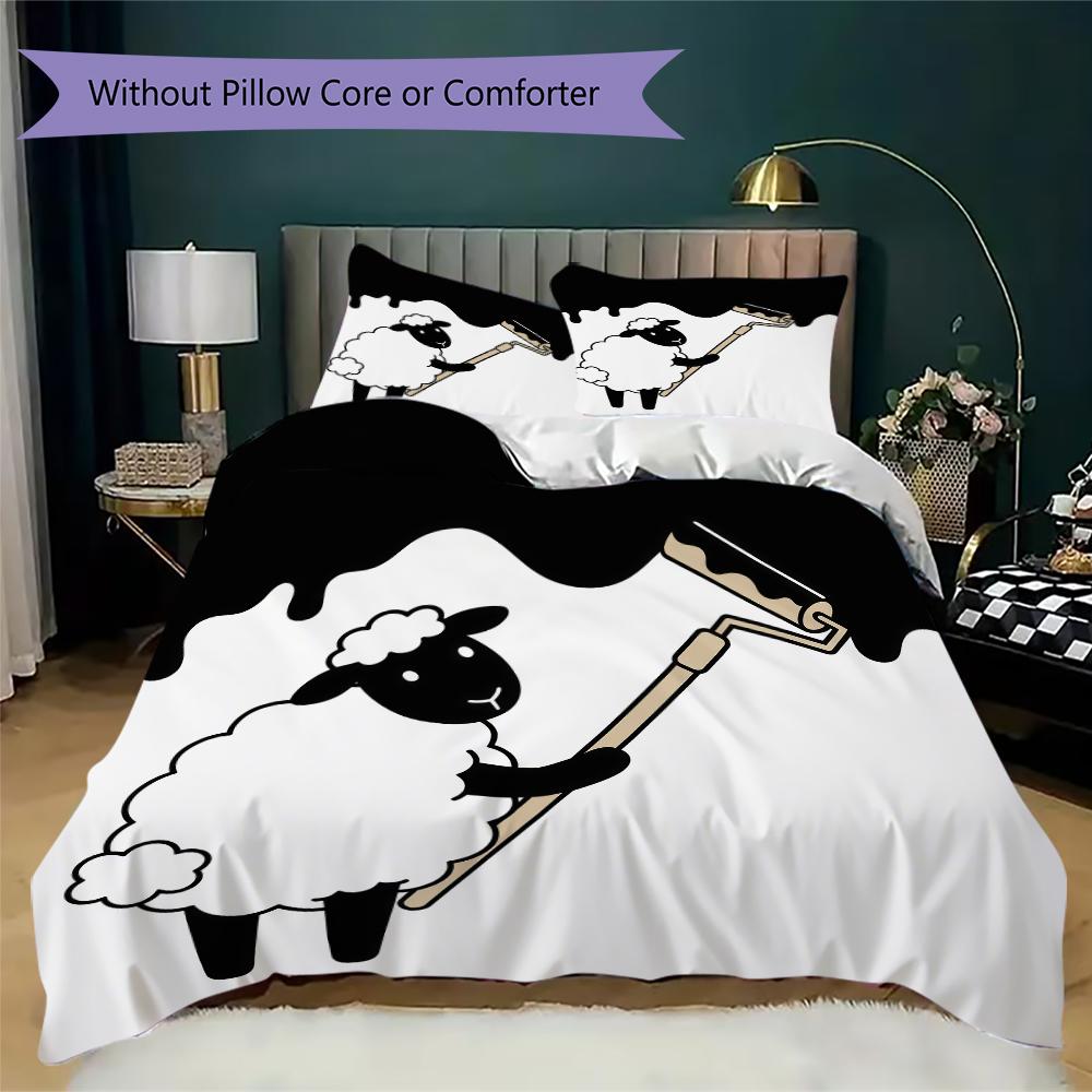 Line Art Sheep Pattern Bedding uilt Set uilt Cover Pillowcase Home Decoration Birthday Gift (1 * duvet cover + 2 * pillowcase without core)