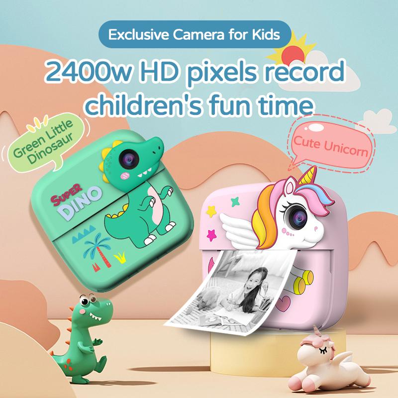 New HD 1080P Kids Print Camera Instant Print Thermal Paper Camera Mini Cute Kids Video Camera Kids Dinosaur Camera Gift
