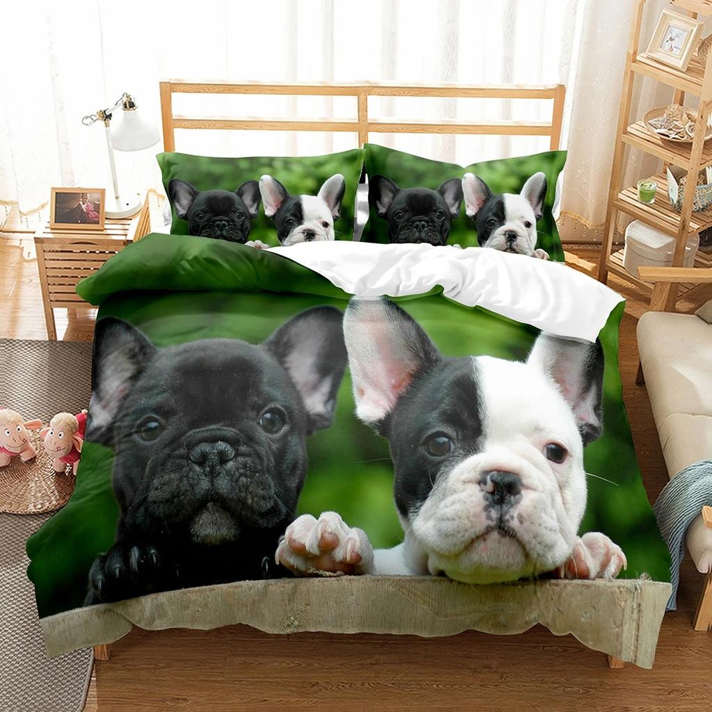 French Bulldog Duvet Cover Set Cute Dog Polyester Comforter Cover Twin Full Size For Kids Teens Adults Bedroom Decor Bedding Set