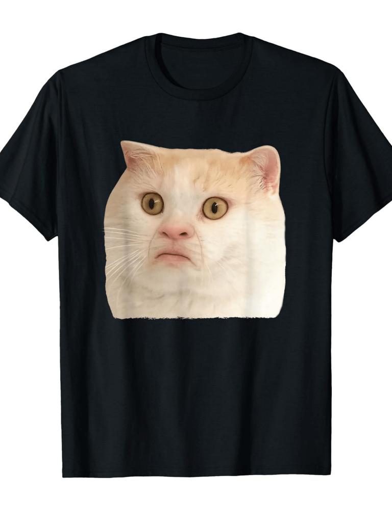 Funny cat face joke funny confused cat T-shirt short sleeve round neck summer edition unisex