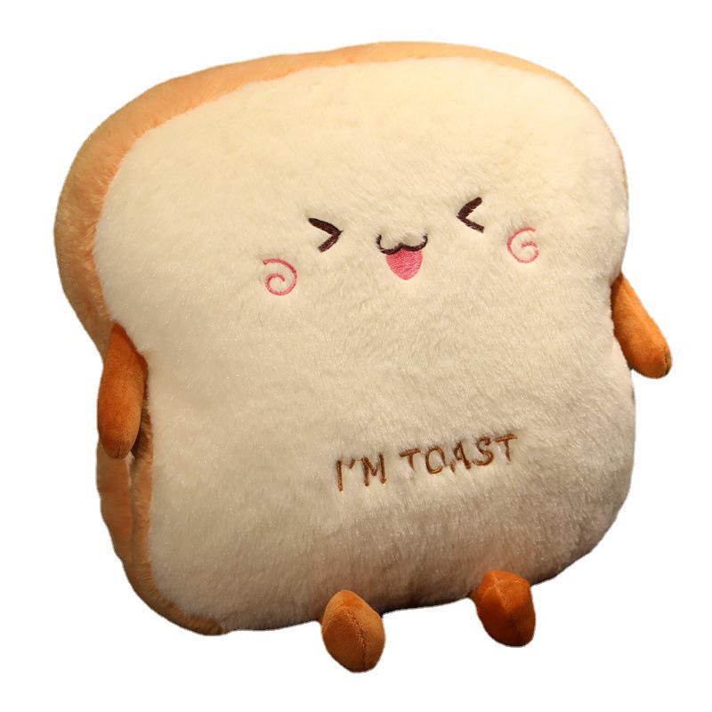Plush Rabbit Fur Hand Warmer & Pillow - Cute Toast Bread Design