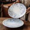 Creative Blue Striped Plate Japanese Ceramic Plate Household Round Plate Tableware Plate Western Pasta Plate