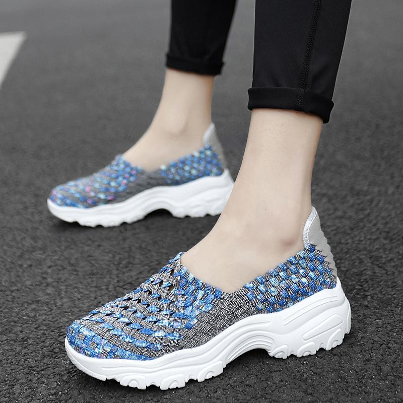 Summer Moccasin Pink Beach Shoes Women Multicolor Casual Weave Slip on Braided Elevator Sneakers Plus Size