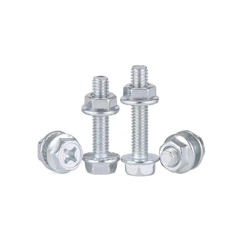 4.8 Grade Galvanized Hex Bolt Set with Anti-slip Washer & Nut, Cross Flange Head, M4/M5/M6/M8mm