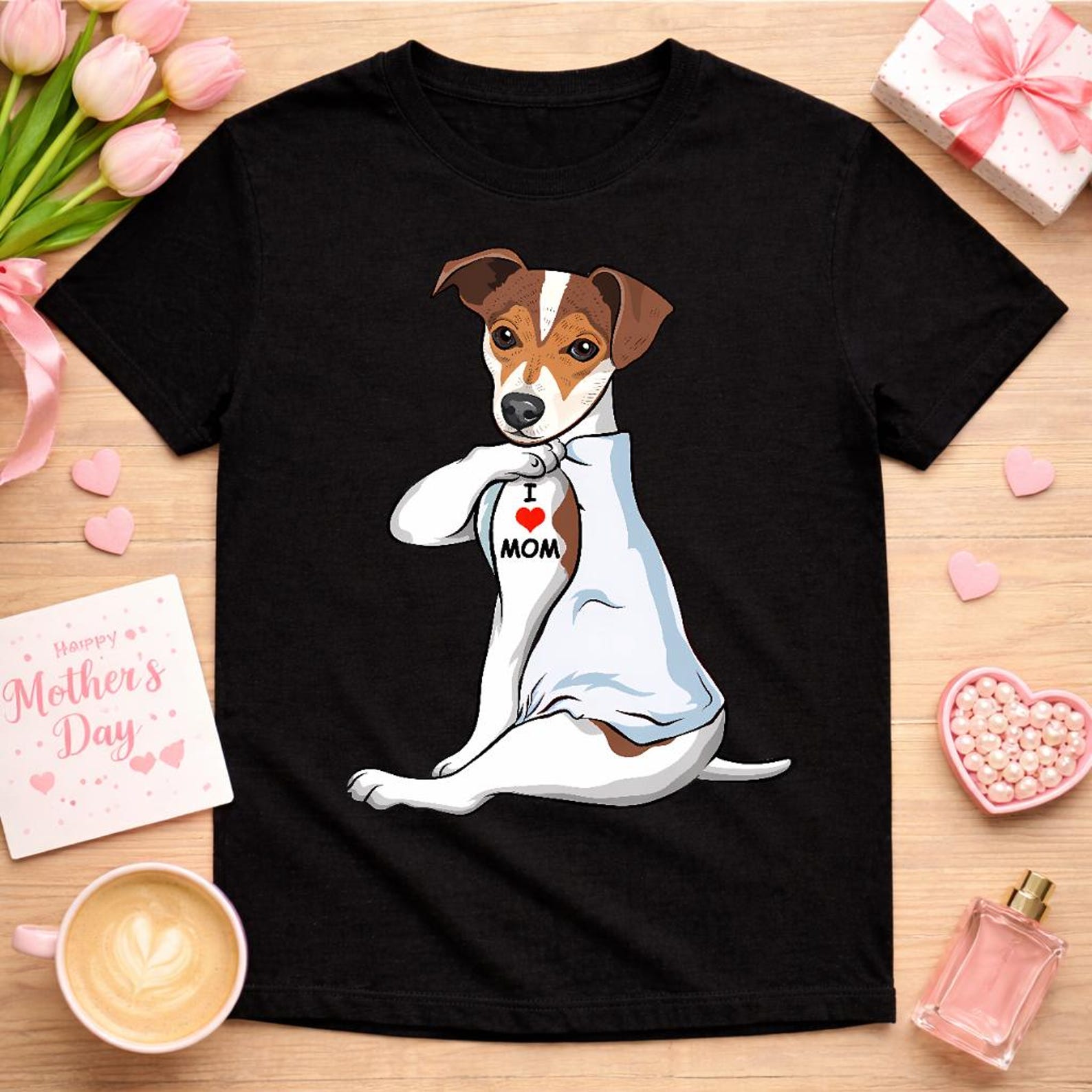 I Love Mom Jack Russell Terrier Shirt, Tattoo Dog Mom Tee for Women, Funny Mothers Day Gift, Jack Russell Lover 2XL
