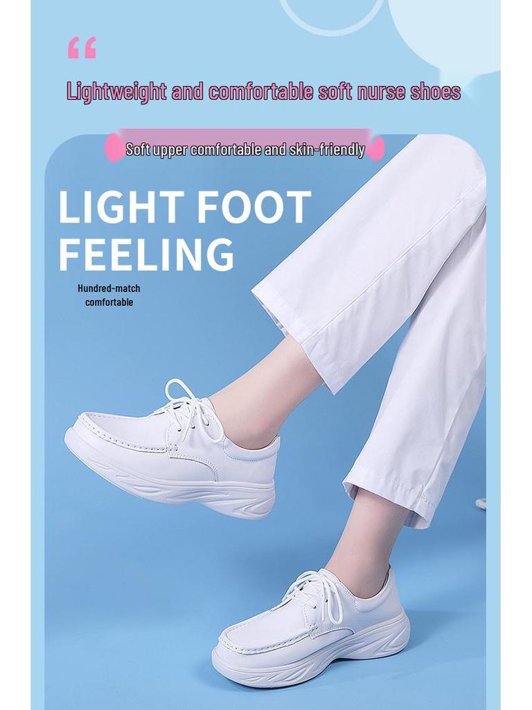 Women's Genuine Leather Lace-up Nurse Shoes - Soft Sole, Non-slip, Breathable, and Comfortable for Hospital Work