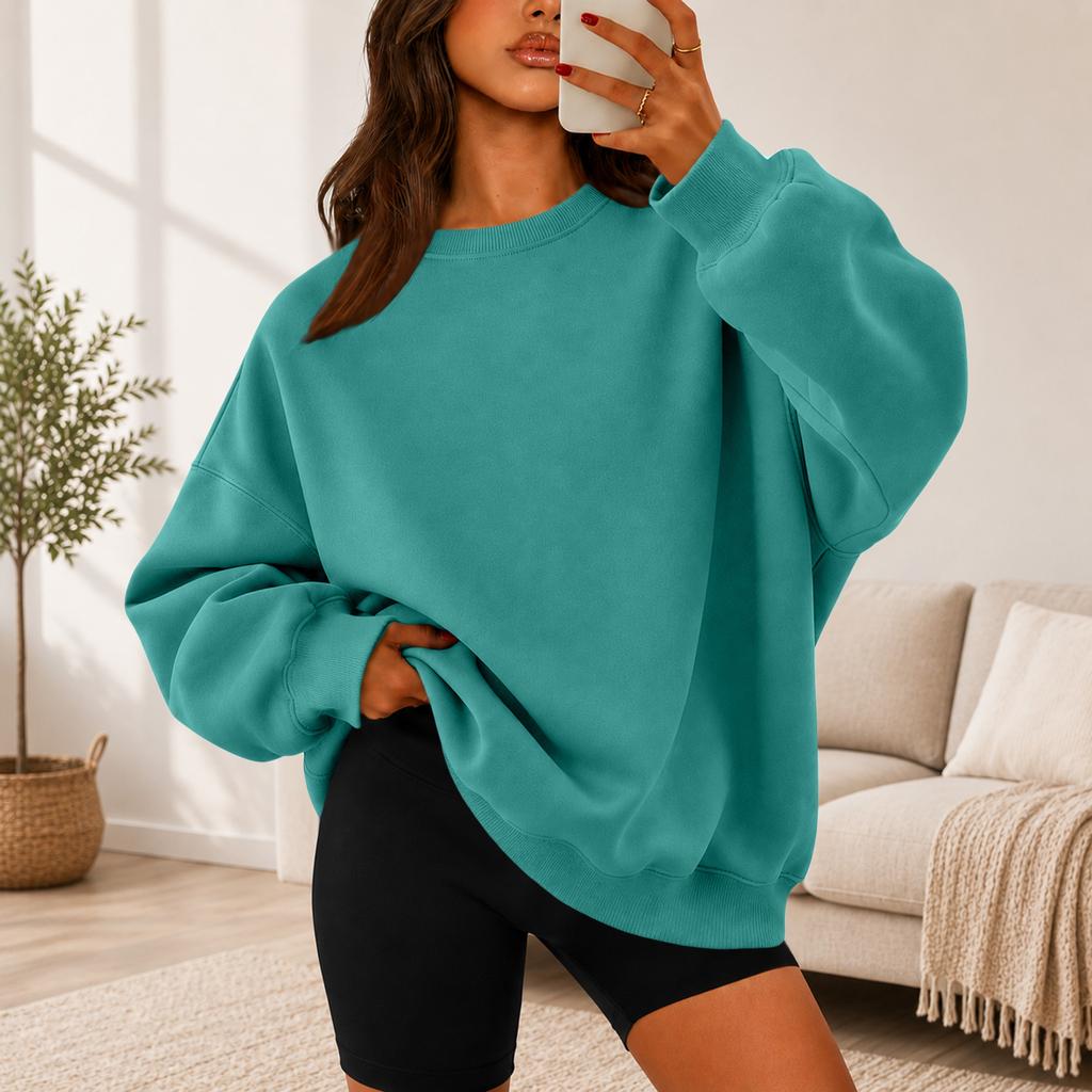 Women's Color Crewneck Sweatshirt Loose Fit Casual Pullover for Everyday Wear