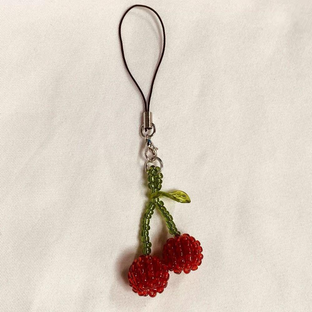 Anti Lost Summer Cherry Pendant Beaded Cherry Phone Lanyard Y2K Mobile Phone Charms  Jewelry Gift