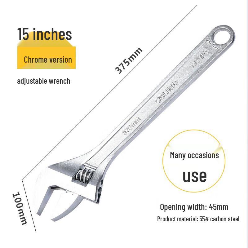 Deli 15-inch Chrome Plated Adjustable Wrench
