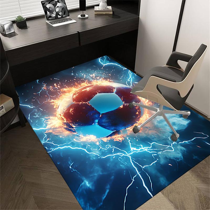 Soccer ball Fire Crystal Velvet Office chair mat Area Rug - Non-Slip, Floor Mat, Office Desk Chair Rugs,Christmas Gift-1106109
