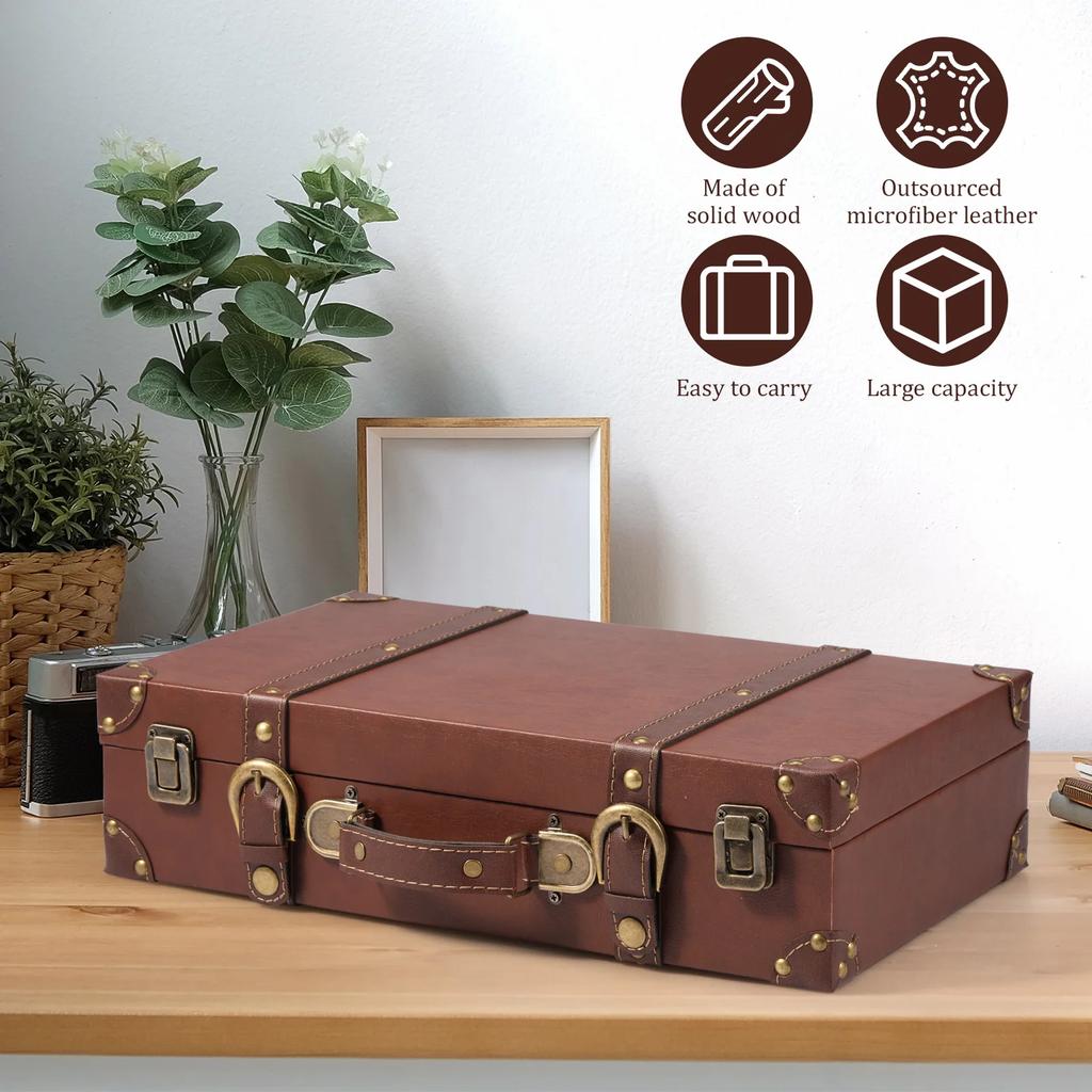 Vintage Wood Prop Suitcase Decorative Retro Photography Prop Luggage Wooden Storage Box Decoration for Travel Storage