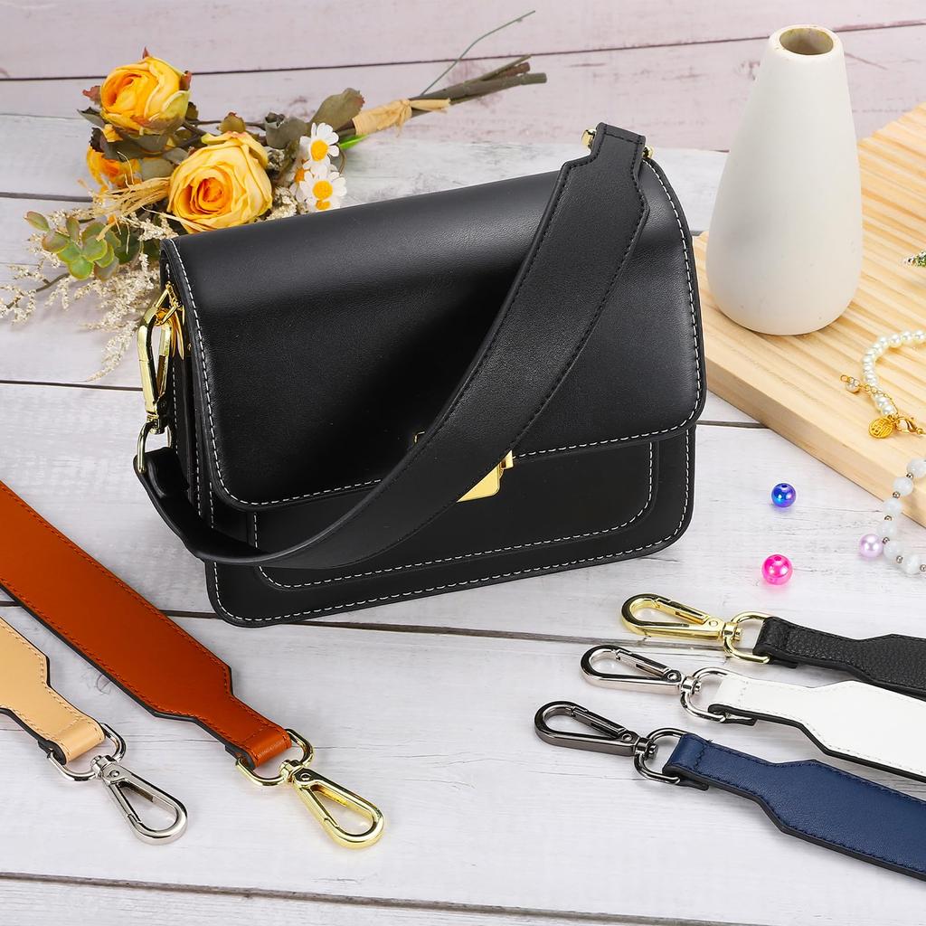 uxcell PU Leather Purse Handle Replacement Short Strap Clutch Bag Handle with Clasp for Crossbody and Black Gold Buckle Handbags, Wallets, Briefcases,