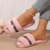 Fashion Women Home Slippers Fashion Shiny Rhinestones Design Open Toe Indoor Slippers Winter Flat Non-slip Leisure Interior Women Shoes