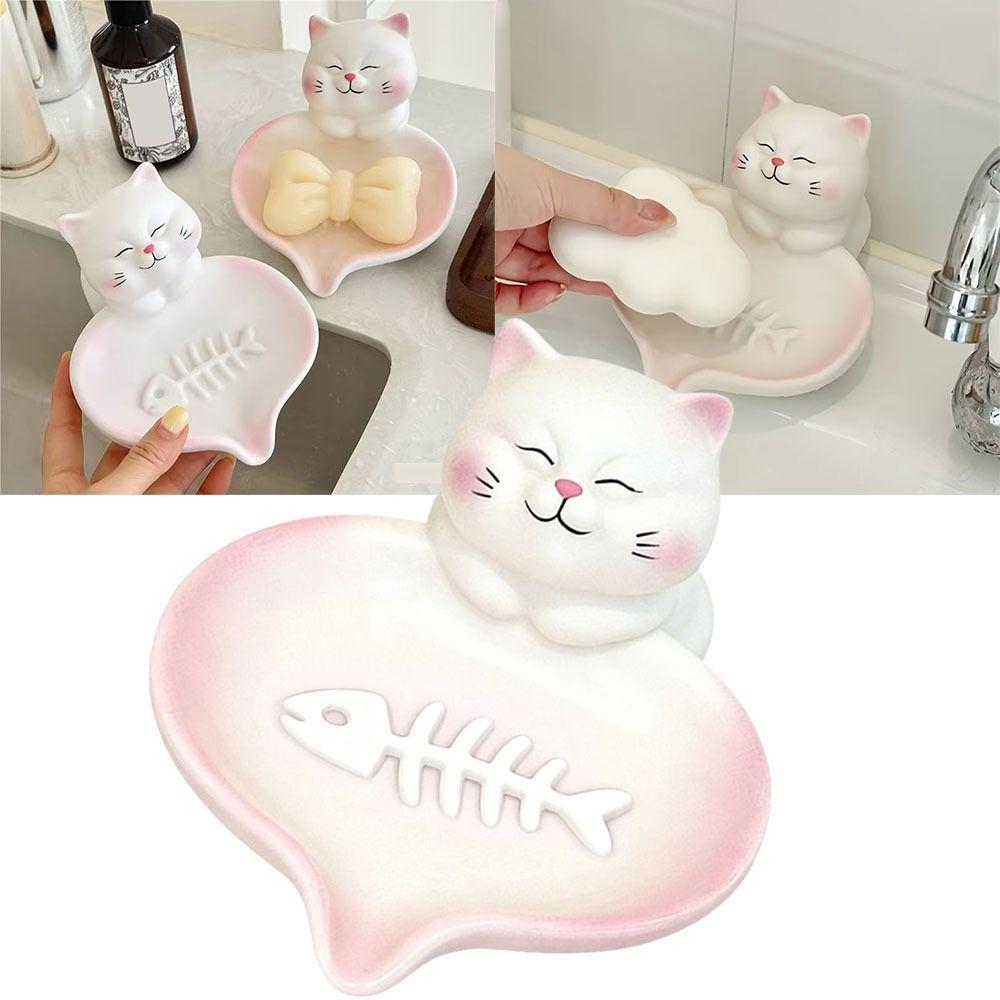 With Drainage Cat Soap Dish Non-Slip Base Soap Case Premium Soap Container Bathroom Countertop