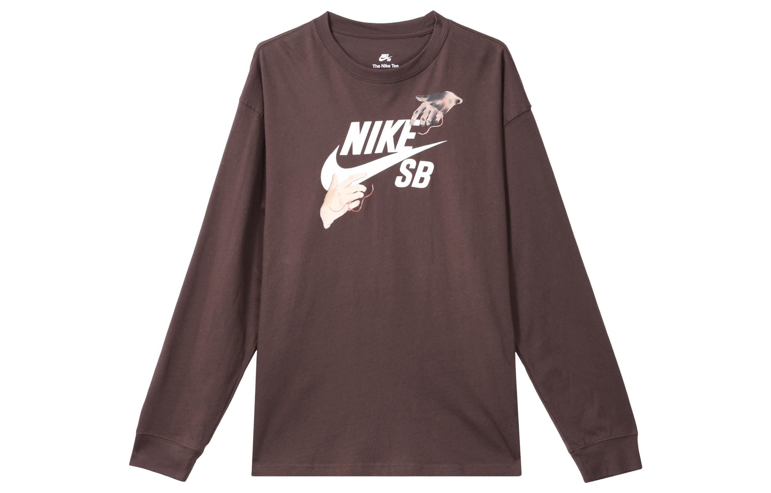 Nike T Shirts Men s Earth Umber Crew Neck Moderate Straight Fit FQ7682-227 XL