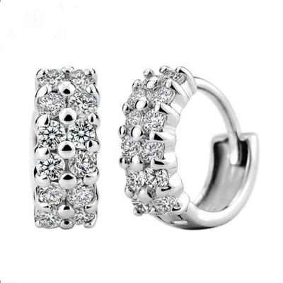 Luxus Zirkon Zweireihig Steine Mädchen Hoop Ohrringe Schmuck Weibliche Vintage Silber 925 Ohrringe für Frauen Zubehör Dame Bijou