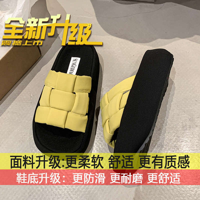 

Versatile heightening popular slippers ins tide one-word drag women s outer wear 2025 new summer woven thick-bottomed cool slippers 40