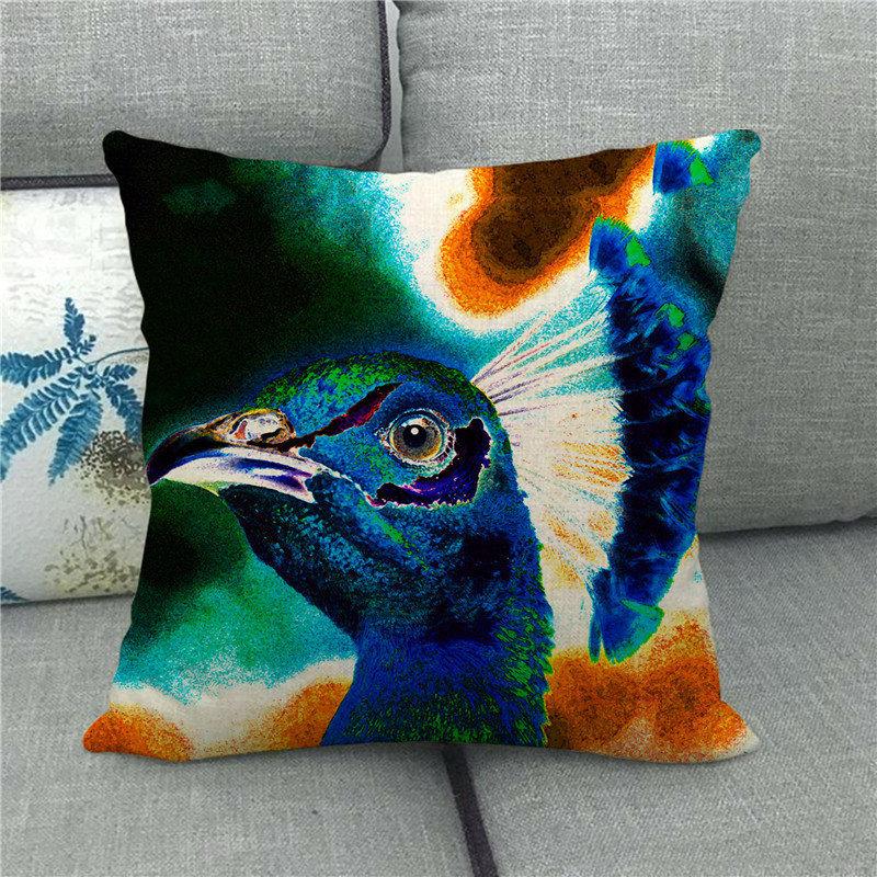 Beautiful Peacock Animal Head Face Digital Printing Short Plush Pillow Covers For Car Sofa Office Cushion Cover Home Goods