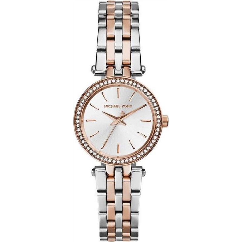 

Женские часы Michael Kors Darci с серебристым циферблатом и двухцветным стальным ремешком - MK3298 розовый