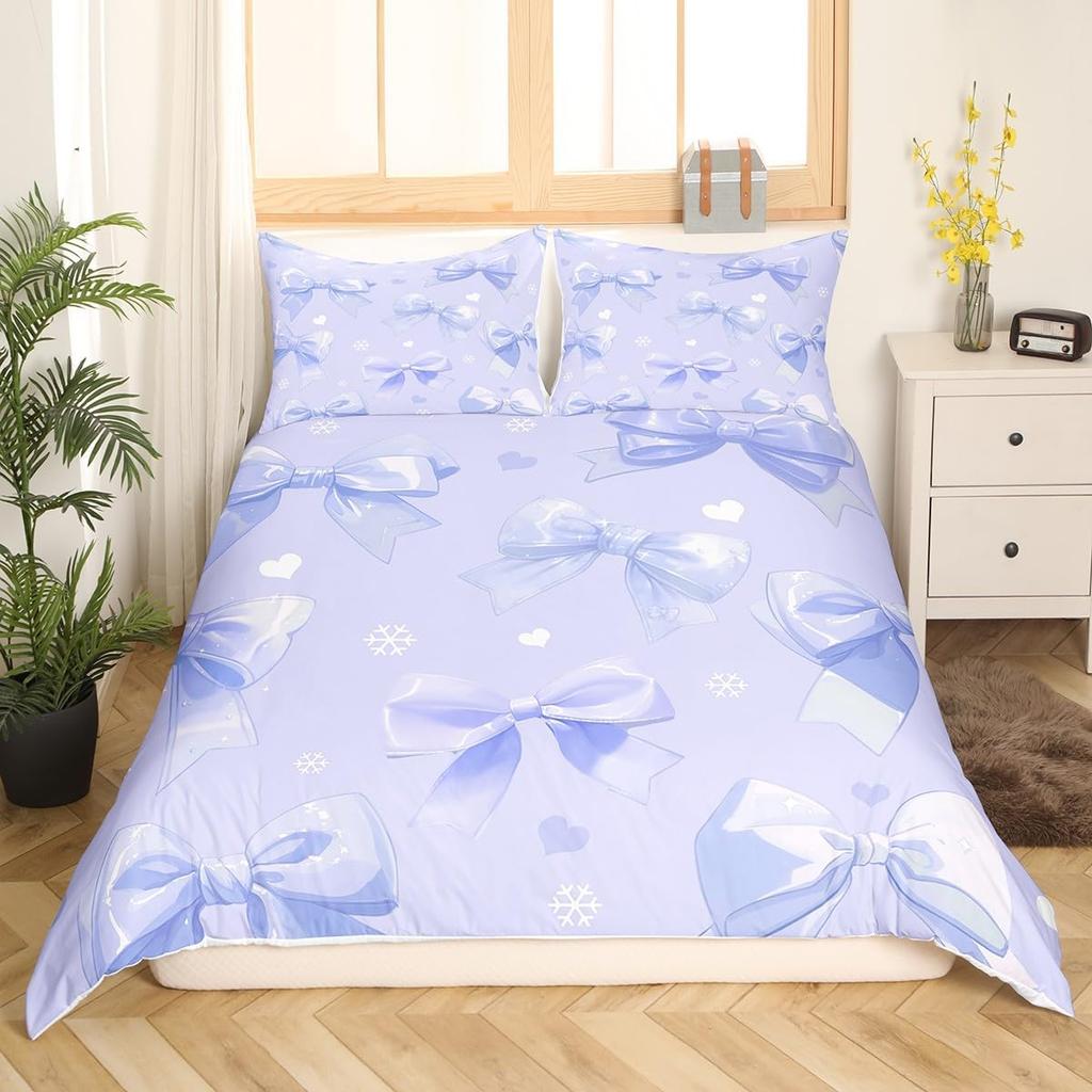 Dreamy Pink Bow Duvet Cover Queen King Size Princess Style Cute Bow Print Suitable For Kids Girls Teens Bedroom Decoration 3 Pcs