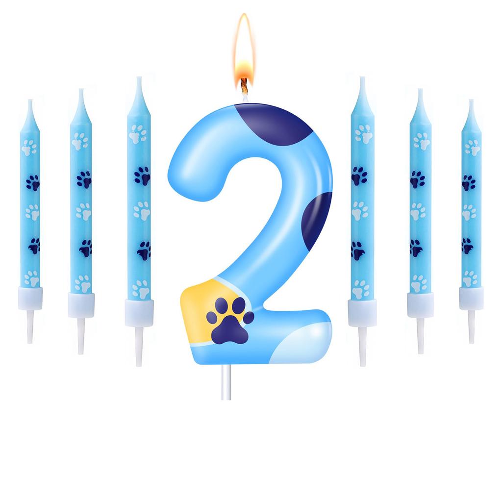 Blue Dog Paw Candles Number 1-7 Birthday Cake Decorations Cake Cupcake Topper for Boy and Girl Birthday Decoration