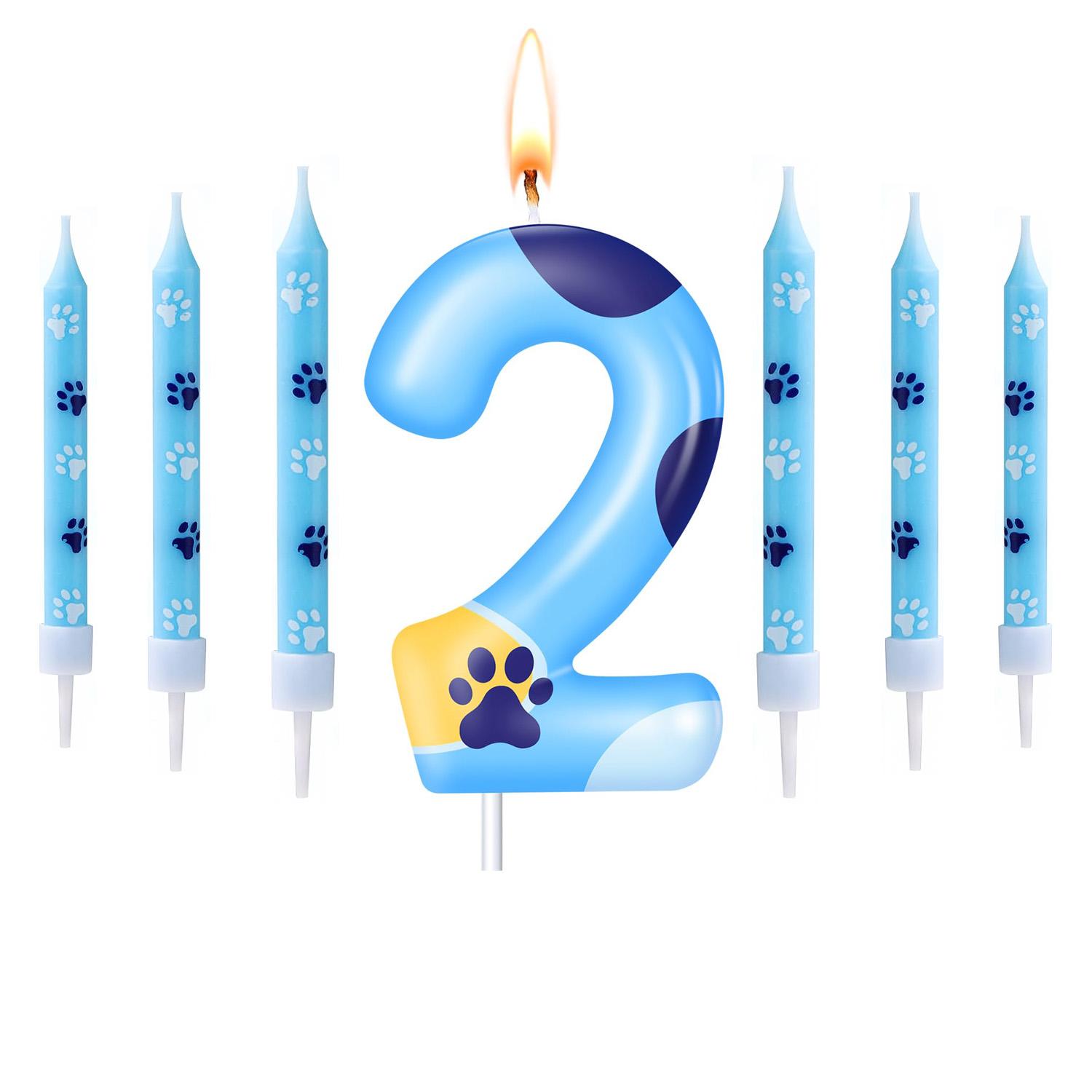 

Blue Dog Paw Candles Number 1-7 Birthday Cake Decorations Cake Cupcake Topper for Boy and Girl Birthday Decoration