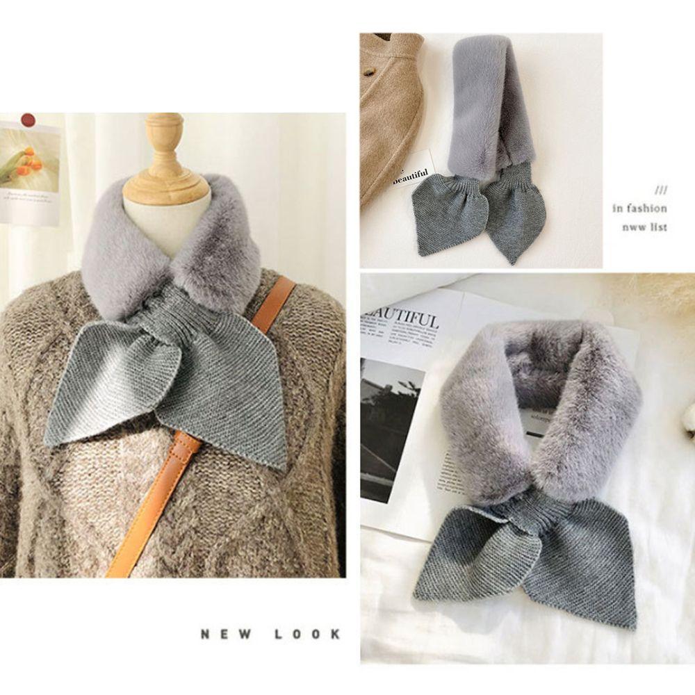 Korean Women Windproof Faux Fur Rabbit Warm Thicken Neck Guard Scarves Knitted Wool Scarf