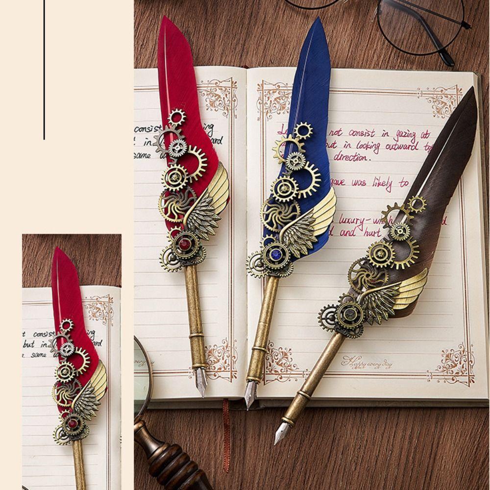 Replaceable 5 Nib Dipped In Water Pen European Style Feather Pen  Writing Accessories