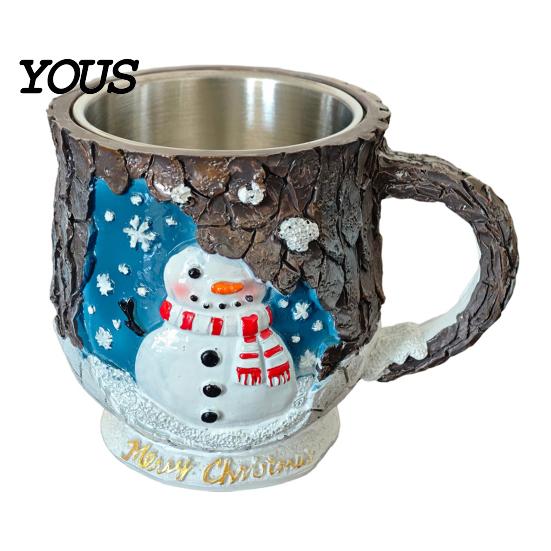 Durable Resin Cup Christmas Themed Coffee Mug, 3D Santa Claus/Snowhouse/Reindeer/Socks/Christmas Tree/Snowman Design, Party Drink Supplies Stainless