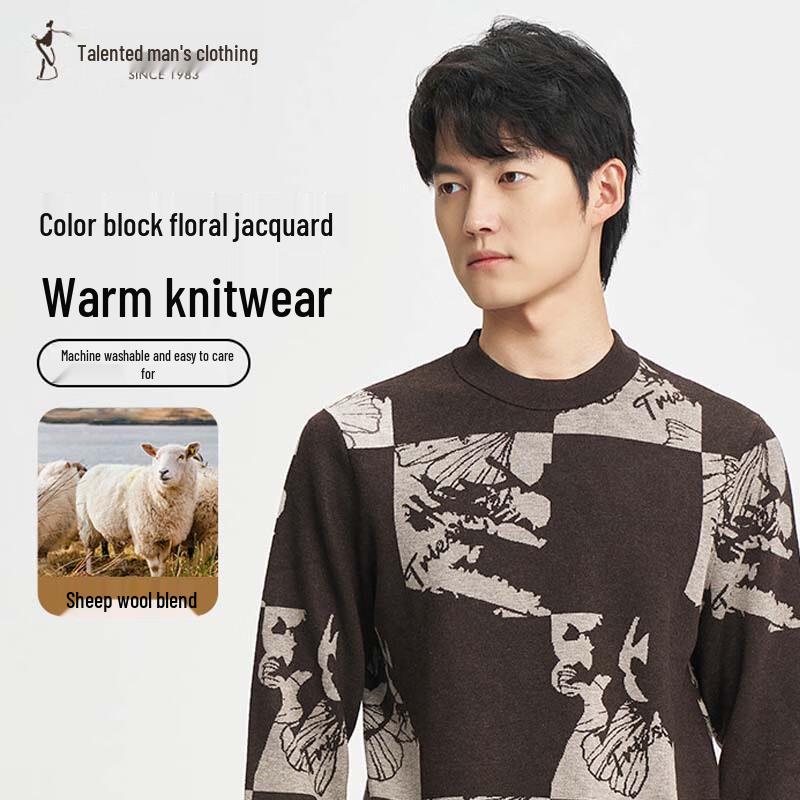 

TRIES Men s Colorblock Jacquard Round Neck Sweater XL (52)