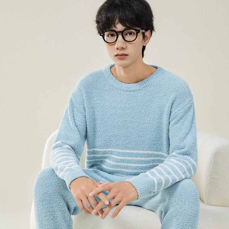 

Мужской зимний пижамный комплект - Подростковый студенческий плюс бархат, Толстая защита от холода, Домашняя одежда L (45-54 kg)