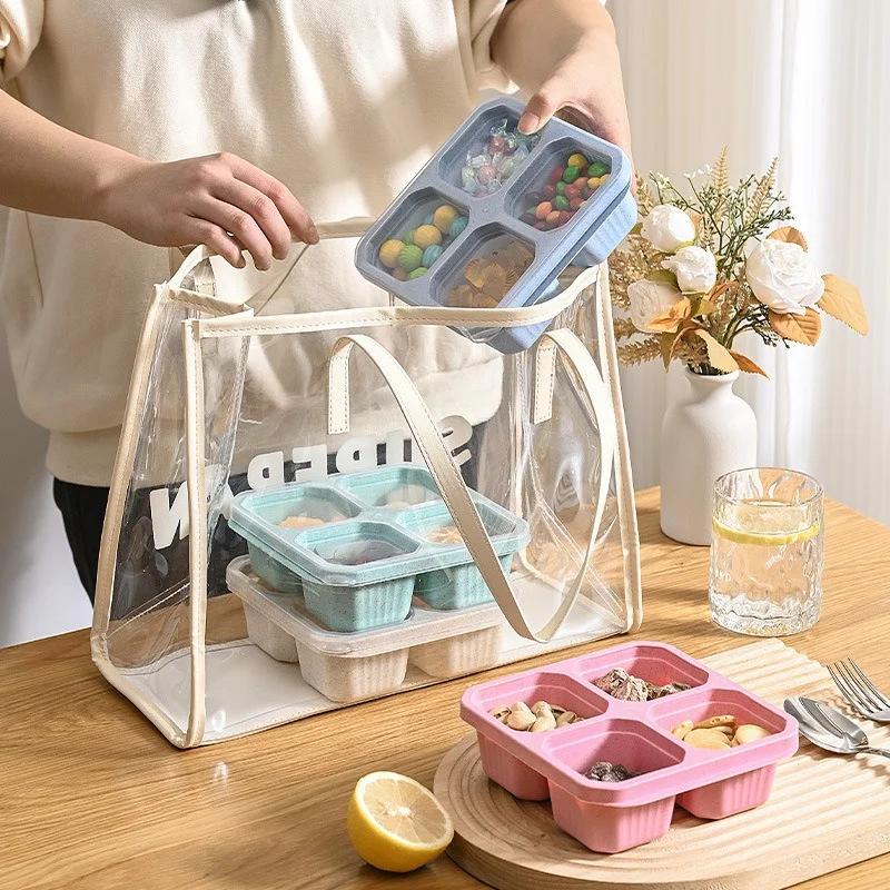 4 Grid Snack Containers Reusable Prep Meal Containers Portable for School Work Travel Lunch Boxes Portable for Kids Kitchen Tool