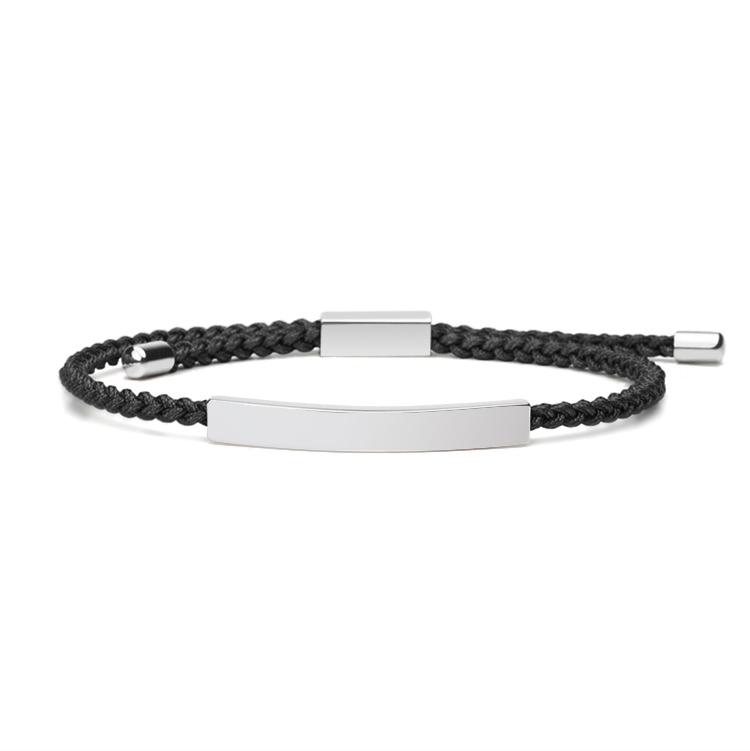 Stainless Steel Accessories and 2mm Adjustable Braided Rope Custom LOGO Men Bracelet