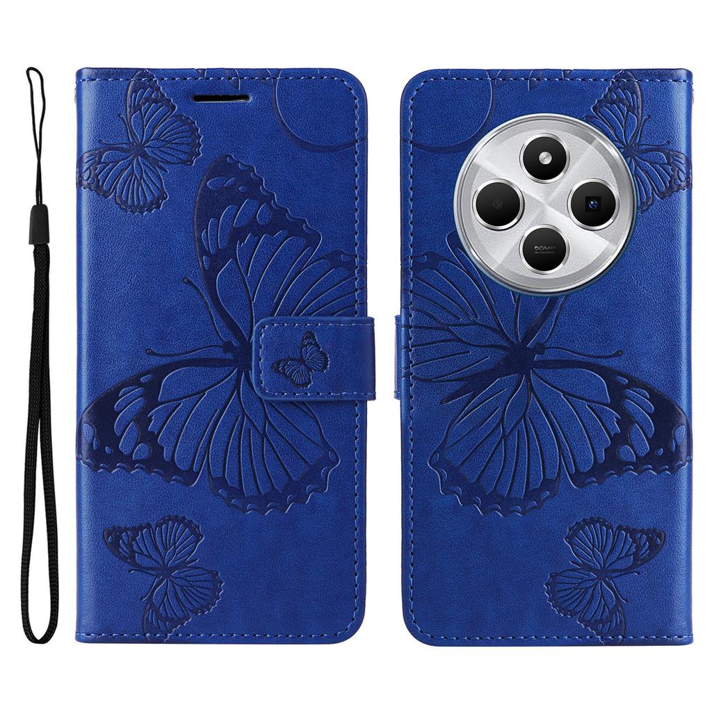 Für Xiaomi Poco C75 4G/Redmi 14R 5G/14C 4G Brieftaschenhülle Leder Handyhülle mit Blumen-Schmetterlings-Prägung Ständer