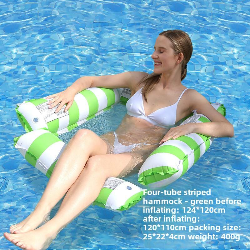 Summer Swim Foldable Striped Inflatable Lounge Hammock Stripe Swimming Pool Parties and Floating Mat Pool Toys Pool Inflatable