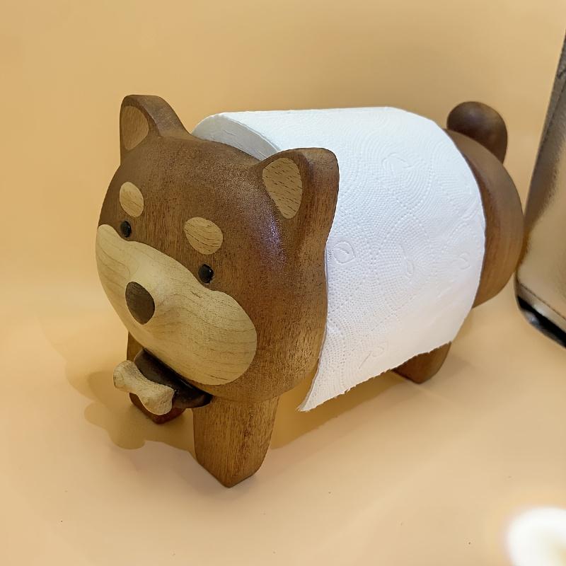 Charming Shiba Inu Toilet Paper Holder Handcrafted Solid Wood Bathroom Accessory with Adorable Dog Design, Minimalist Bamboo Decor for Dog Lovers