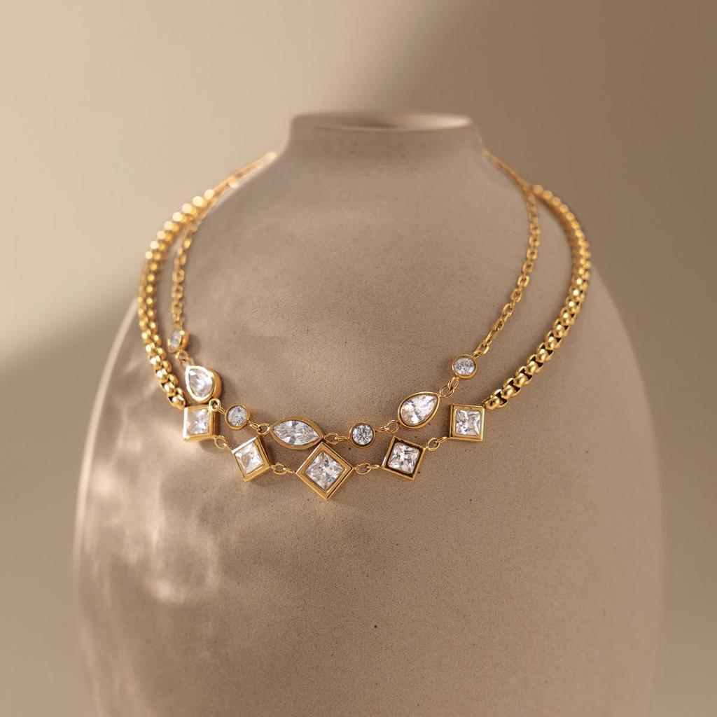 Wanxing 18K Gold Stainless Steel Teardrop Zircon Bracelet - Versatile, High-End European & American Jewelry