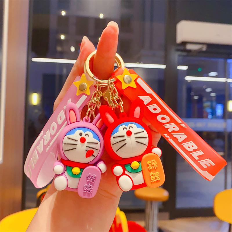 Cute Lucky Jingle Cat Doraemon Keychain Bag Pendant Car Keychain Gift