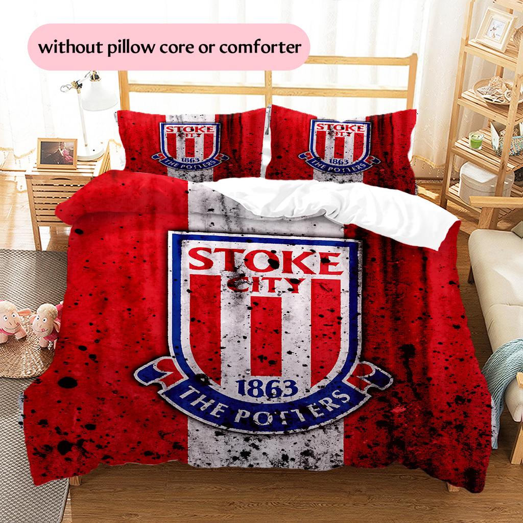Stoke City FC Muster Bettwäsche Bettdecken-Set Heimdekoration Geschenk (1 Bettbezug + 2 Kissenbezüge (ohne Füllung))